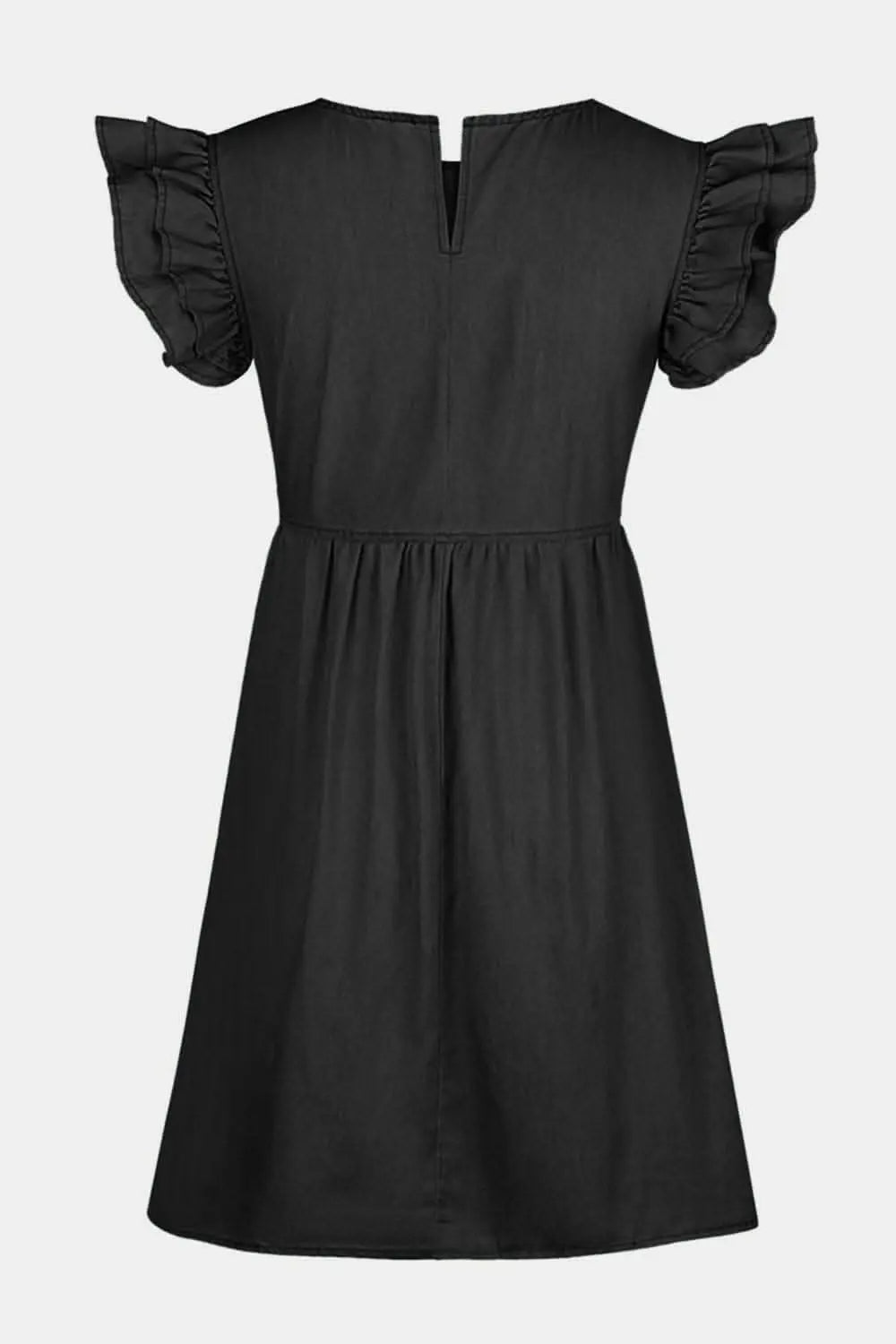 Chic ruffle denim dress, cap sleeves - Love Salve